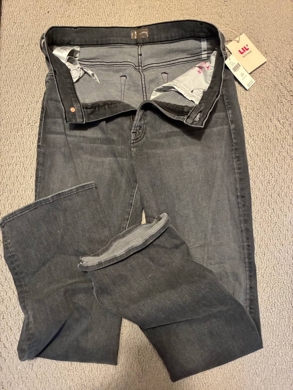 MOTHER Women’s Charcoal Gray lil hustler heel jeans